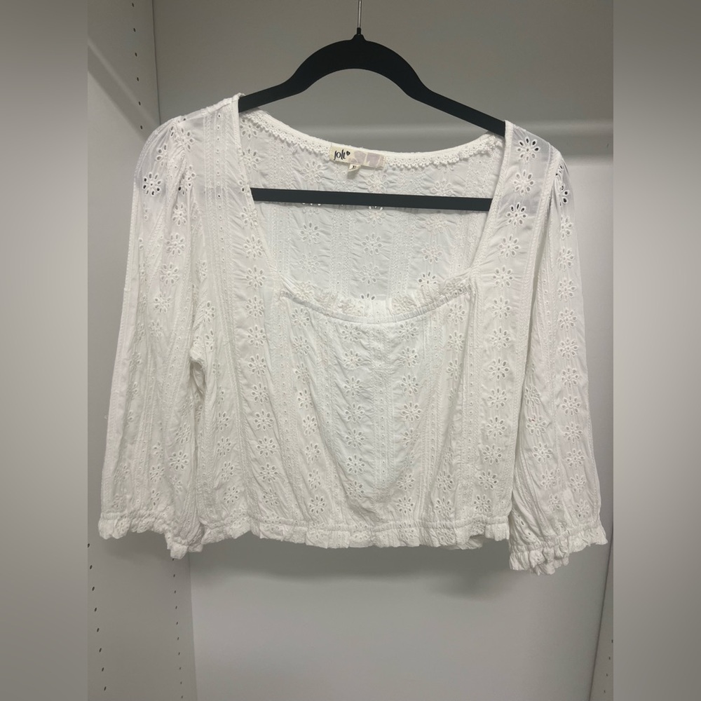 Women’s Cottagecore Jolt Eyelet Crop Top Blouse White Size XL‎ Bohemian Fairy